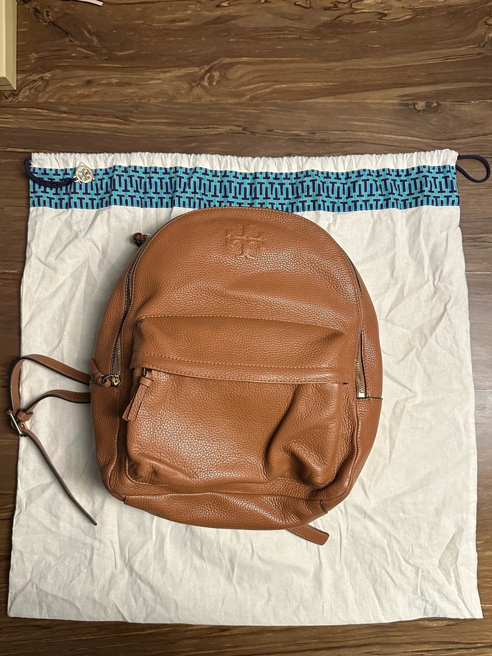 Tory Burch Thea Cognac Mini Pebbled Leather Backpack